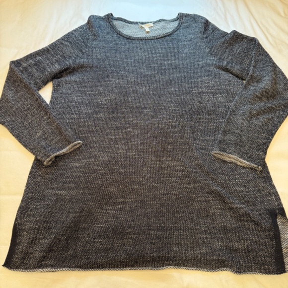 Eileen Fisher Black White Organic Cotton Linen Knit Pullover Sweater L Oversized - Picture 8 of 13